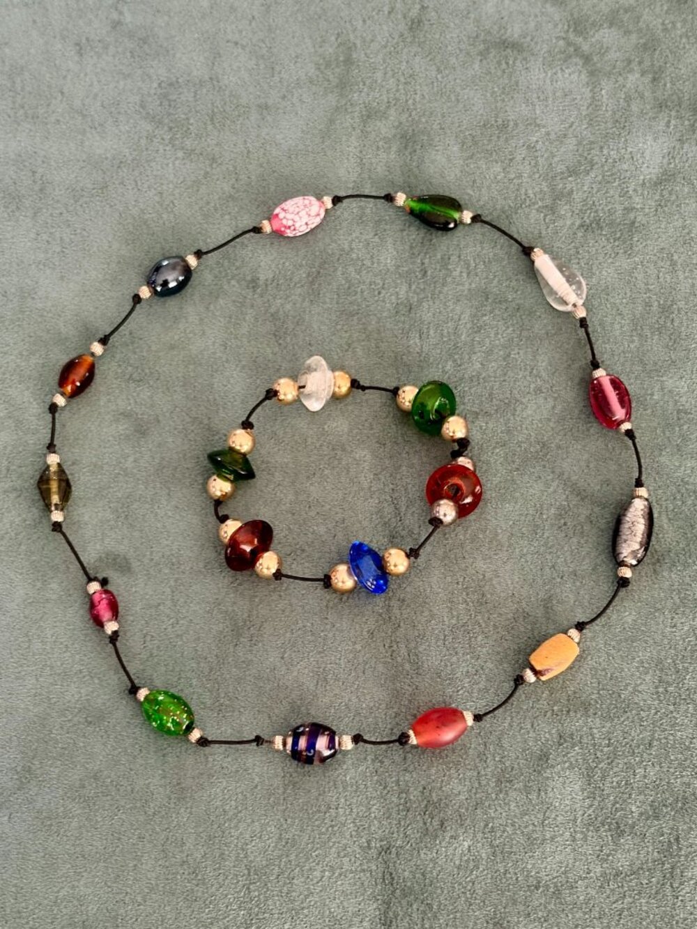 Vintage Glass Bead Necklace & Bracelet Set